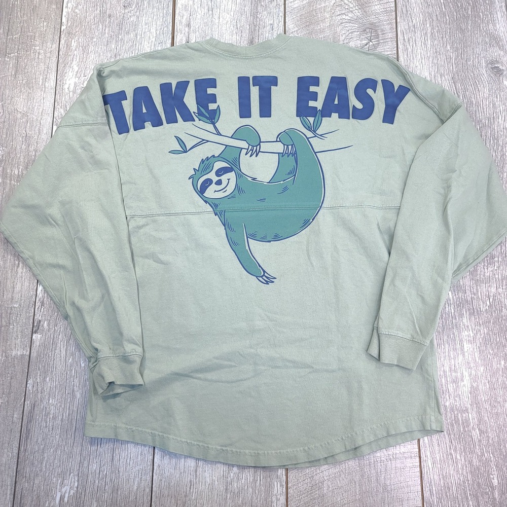 Spirit Jersey Long Sleeve Shirt Unisex Medium Sage Green Sloth Take It Easy